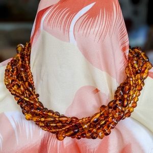17" faux amber multi-stand necklace w/ magnetic clasp
